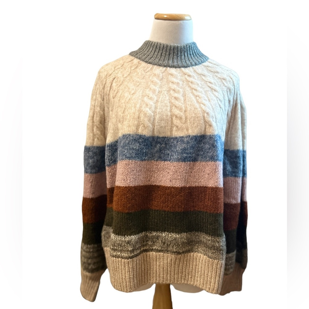 ✨SOLD✨ MADEWELL Deacon Cableknit Mockneck Sweater in Stripe - Size L NWT - Picture 6 of 16